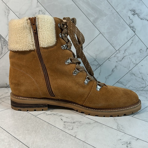 NWOT Lands End Womens Brown Leather Faux Fur Collar Ankle Boots Size 11D Wide - Picture 4 of 9